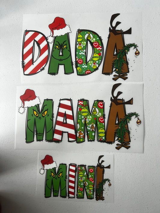 Grinch Dada, Mama, &/or Mini (Individual or matching set)
