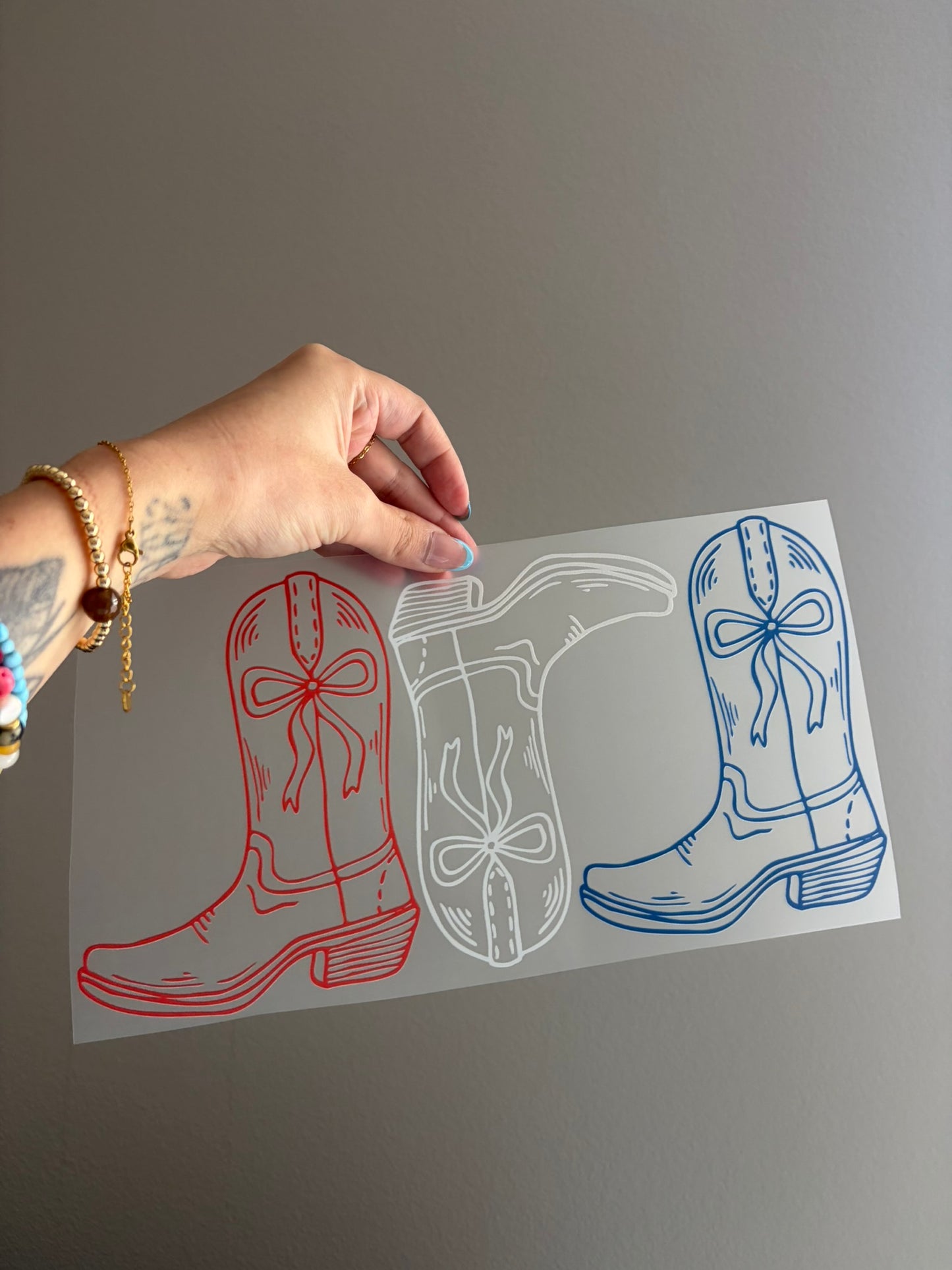red, white, blue boots