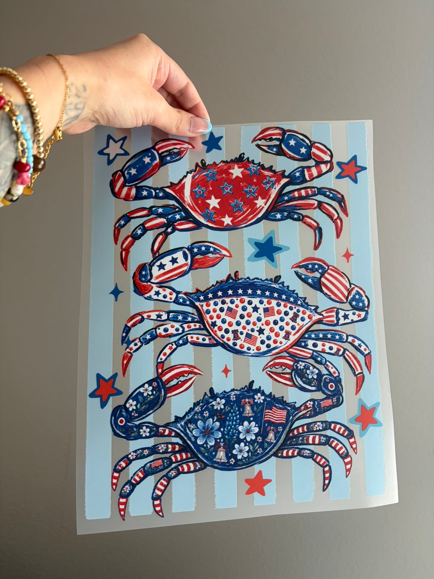 red, white, blue crab
