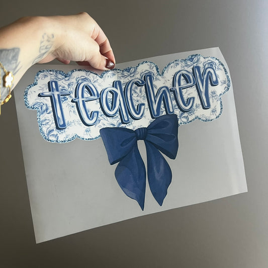 Blue Floral Teacher Bow